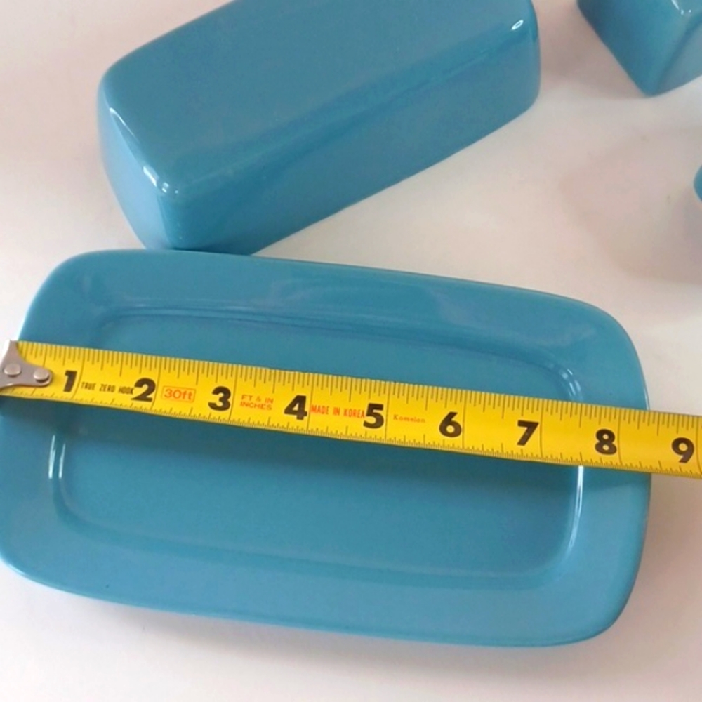 4Pc Set Blue Butter Dish Salt Pepper Shakers Stoneware 10 Strawberry Street - Picture 6 of 10
